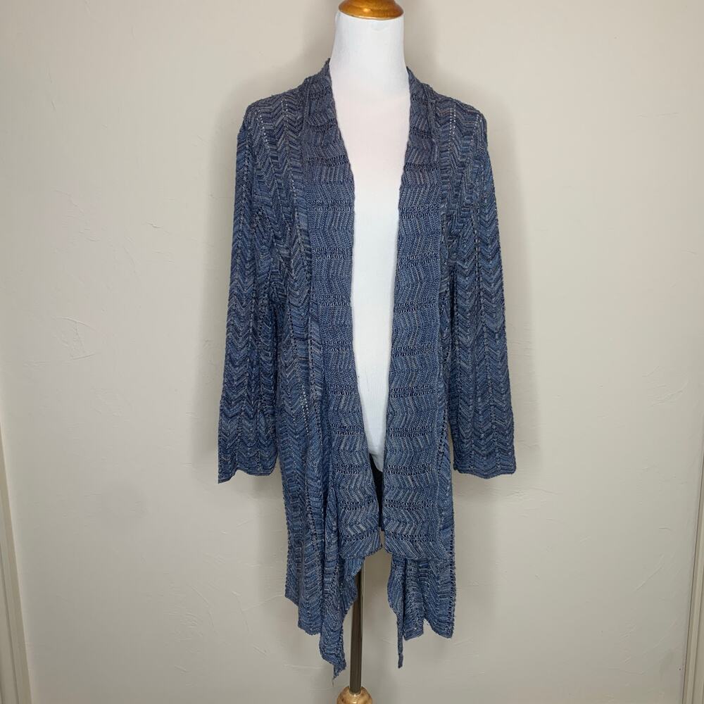 CJ Banks Blue Chevron Open Front Cardigan Duster Sz 1X